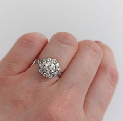 Antique 2.50ct Old European Cut Diamond Cluster Ring