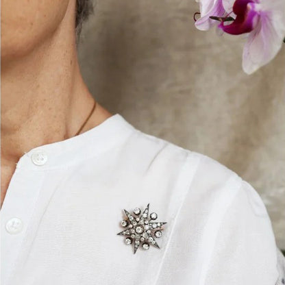 Antique 3.75ct Old Cut Diamond Six Point Star Brooch and Hair Pin