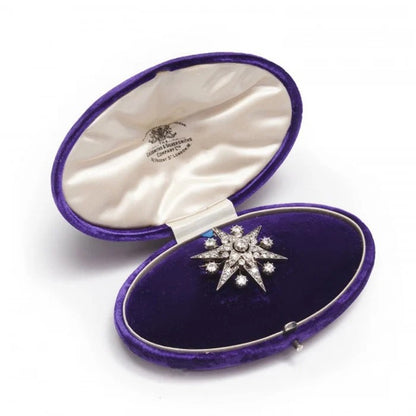 Antique 3.75ct Old Cut Diamond Six Point Star Brooch and Hair Pin