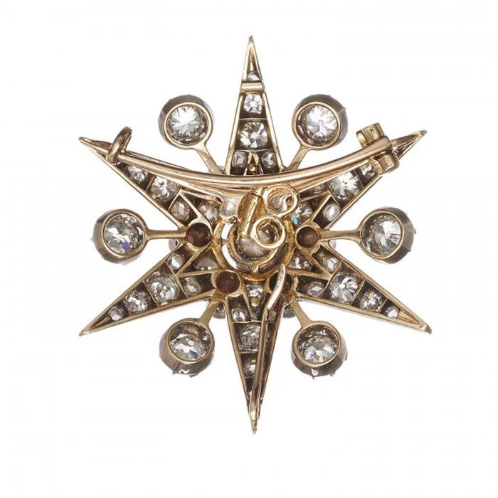 Antique 3.75ct Old Cut Diamond Six Point Star Brooch and Hair Pin