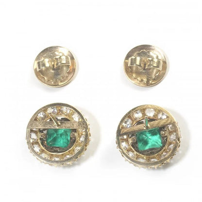 Antique 3ct Colombian Emerald and Diamond Cluster Stud Earrings