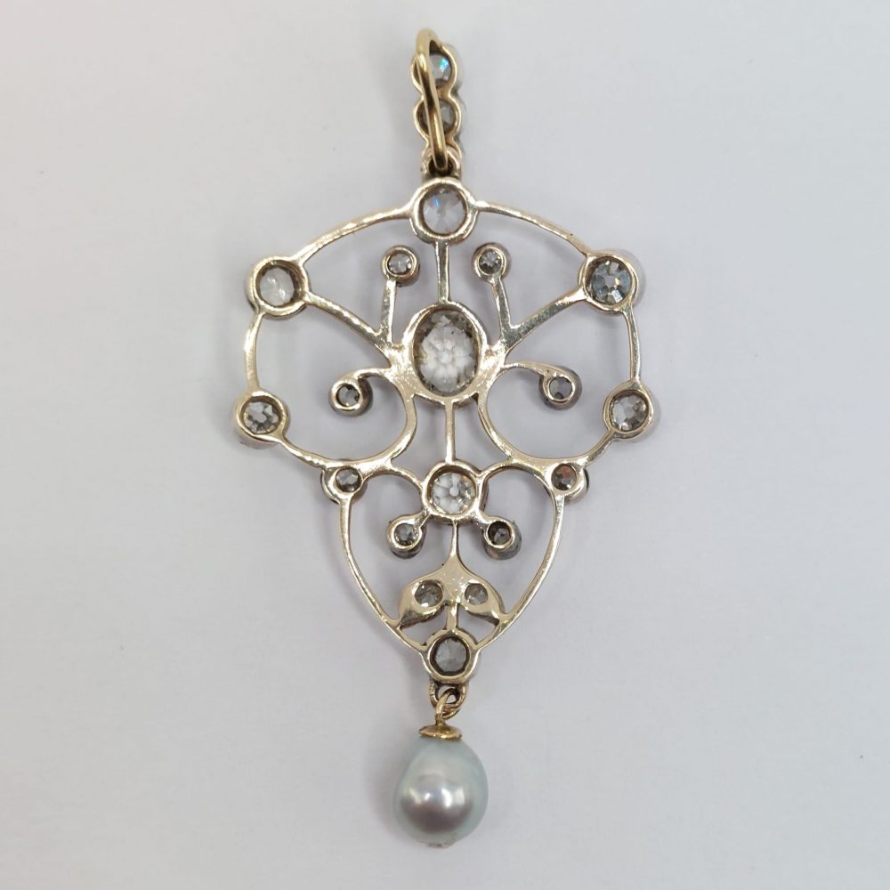 Antique 3cts Old Cut Diamond and Pearl Drop Pendant