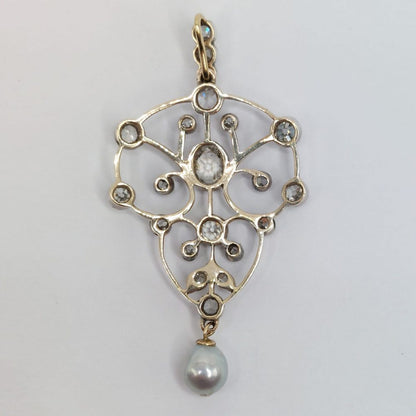 Antique 3cts Old Cut Diamond and Pearl Drop Pendant