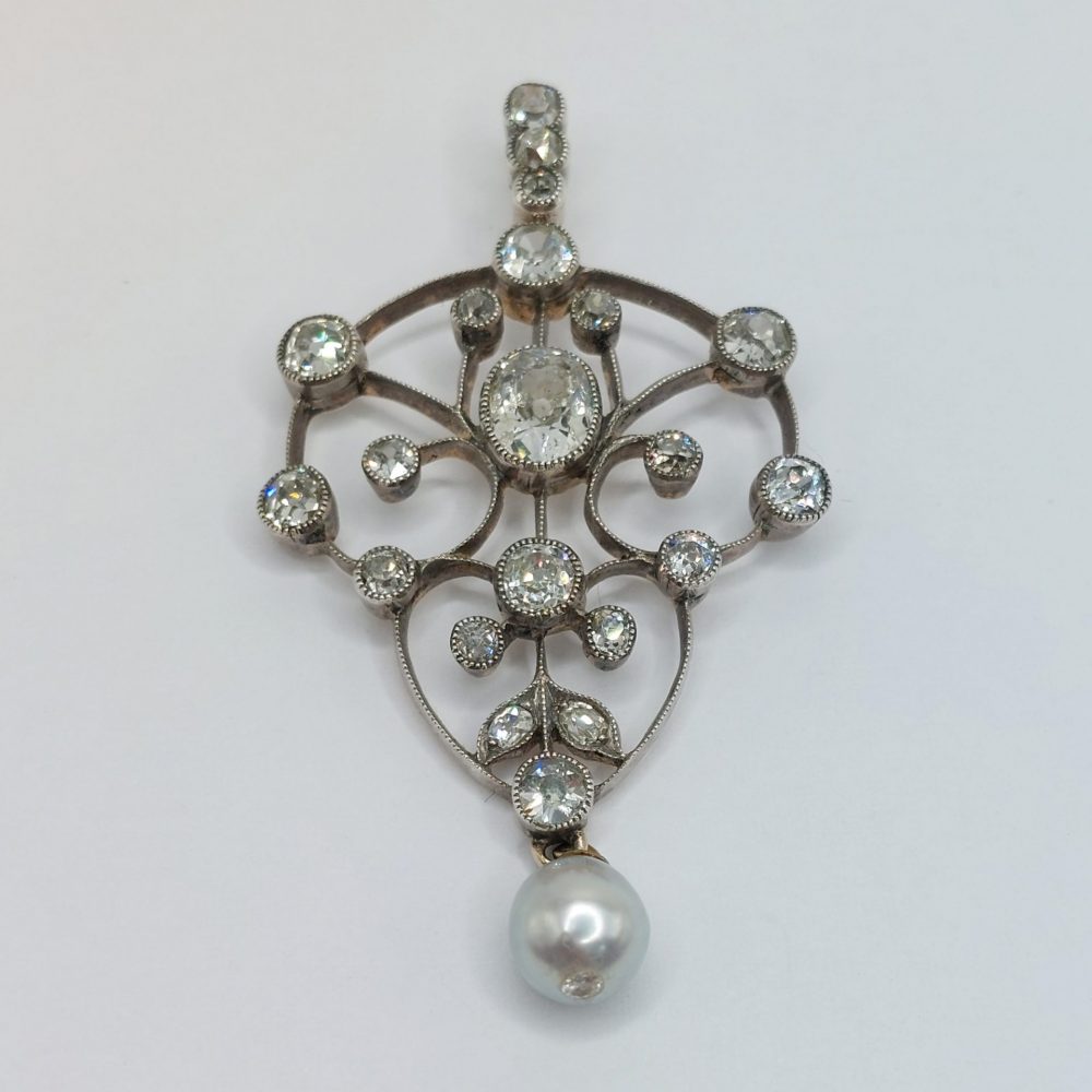 Antique 3cts Old Cut Diamond and Pearl Drop Pendant