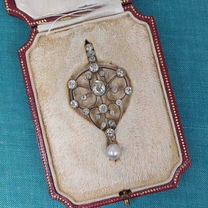 Antique 3cts Old Cut Diamond and Pearl Drop Pendant
