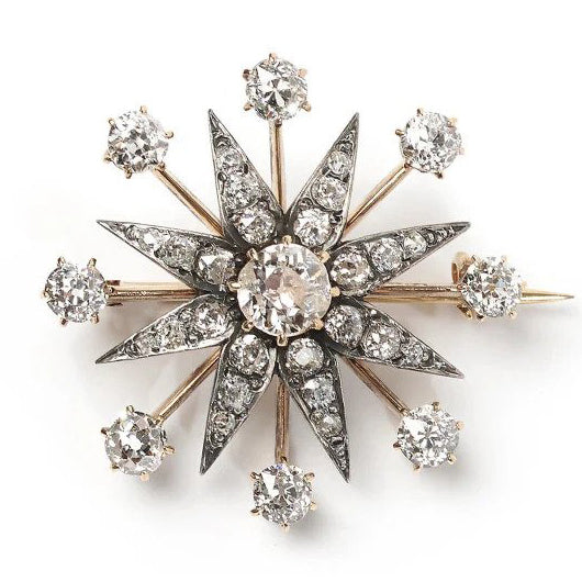 Antique 4ct old cut diamond star brooch