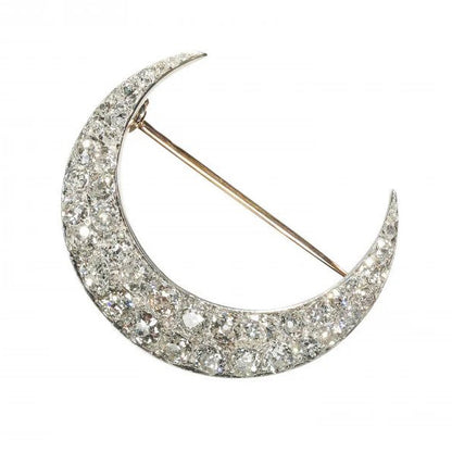 Antique French 5ct Diamond Crescent Moon Brooch