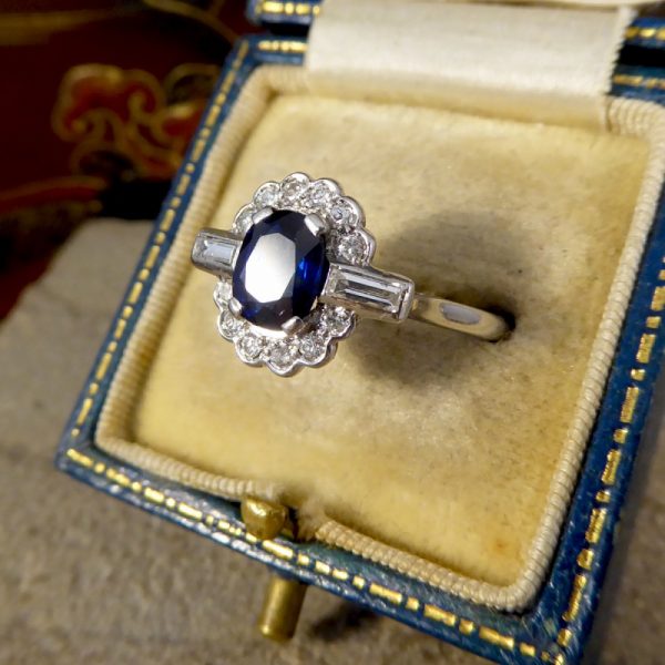 Antique Art Deco 1.25ct Sapphire and Diamond Cluster Platinum Ring