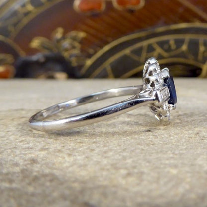 Antique Art Deco 1.25ct Sapphire and Diamond Cluster Platinum Ring
