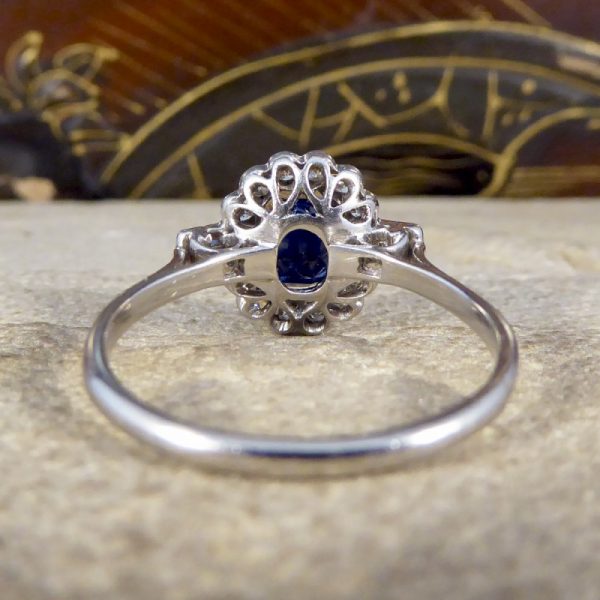 Antique Art Deco 1.25ct Sapphire and Diamond Cluster Platinum Ring
