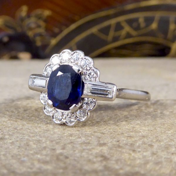 Antique Art Deco 1.25ct Sapphire and Diamond Cluster Platinum Ring