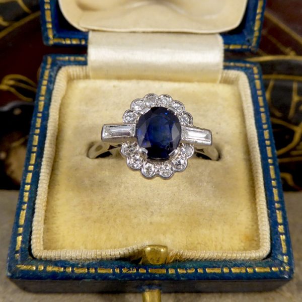 Antique Art Deco 1.25ct Sapphire and Diamond Cluster Platinum Ring