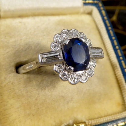 Antique Art Deco 1.25ct Sapphire and Diamond Cluster Platinum Ring