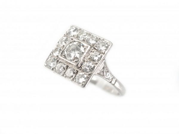 Antique Art Deco 1.30ct Diamond Square Cluster Ring