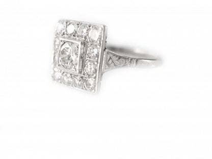 Antique Art Deco 1.30ct Diamond Square Cluster Ring
