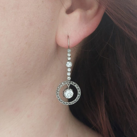 Antique Art Deco 3.50ct Diamond Drop Earrings