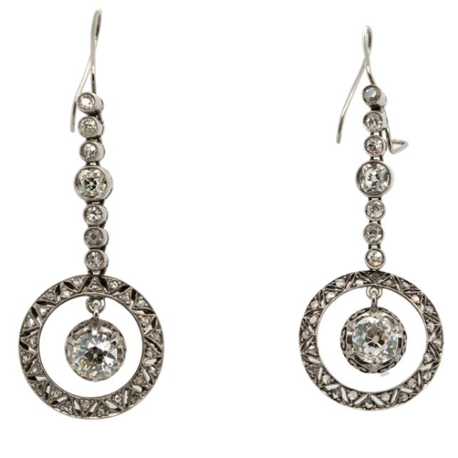 Antique Art Deco 1.50ct Diamond Drop Earrings