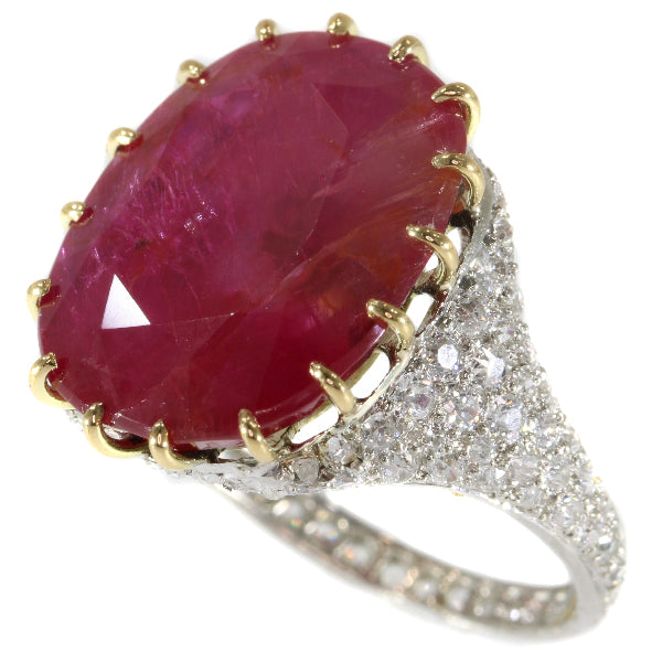 Antique Art Deco 13.50ct Ruby and Diamond Platinum ring
