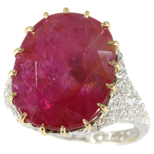 Antique Art Deco 13.50ct Ruby and Diamond Platinum ring