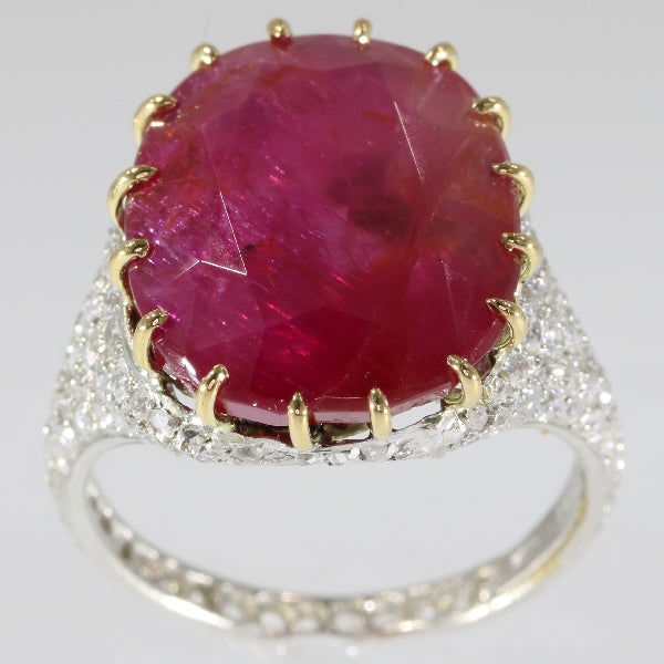 Antique Art Deco 13.50ct Ruby and Diamond Platinum ring