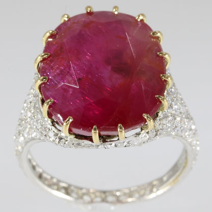 Antique Art Deco 13.50ct Ruby and Diamond Platinum ring