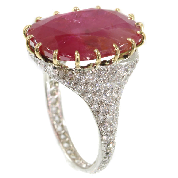 Antique Art Deco 13.50ct Ruby and Diamond Platinum ring