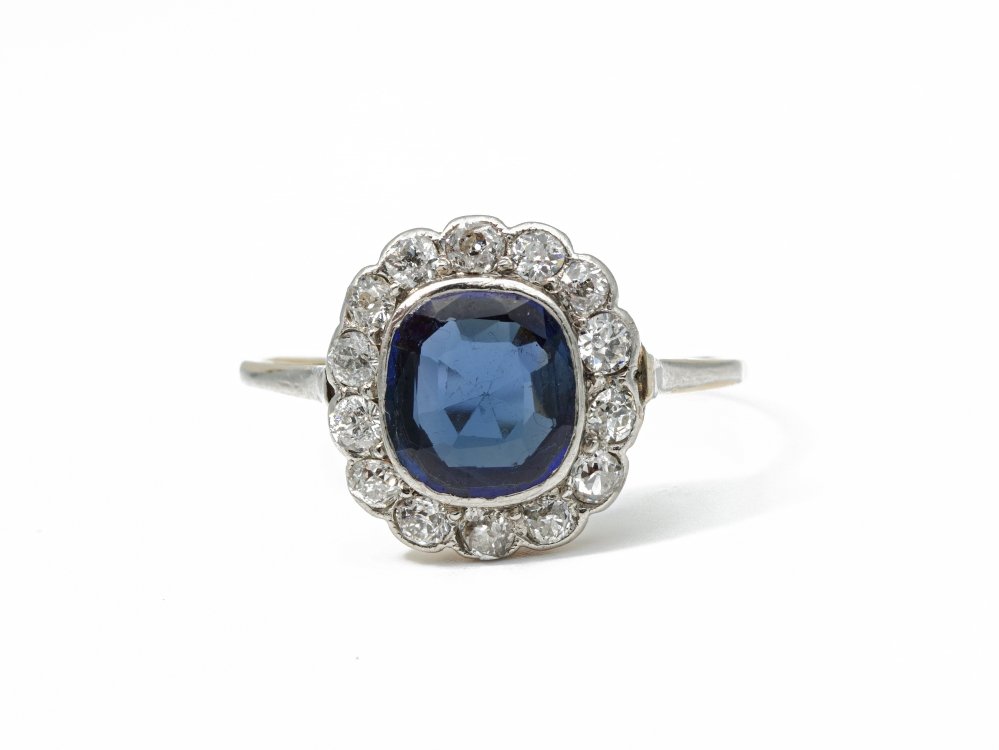 Antique Art Deco 14 Carat Gold Sapphire Diamond Cluster Ring