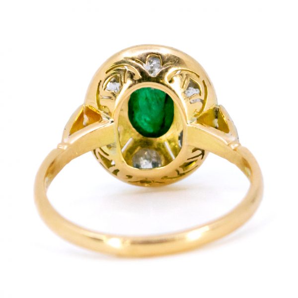 Antique Art Deco 1ct Emerald and Diamond Cluster Ring