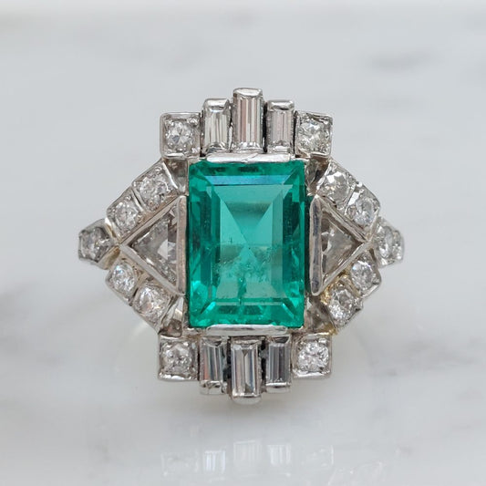 Antique Art Deco 2.25ct Emerald and Diamond Ring