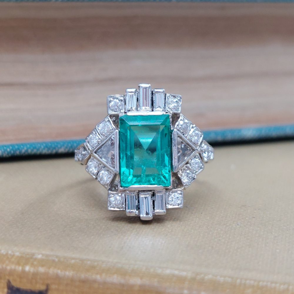 Antique Art Deco 2.25ct Emerald and Diamond Ring
