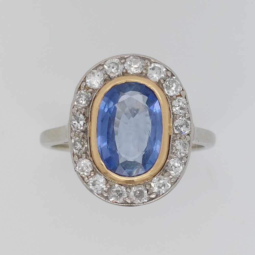 Antique Art Deco 2.50ct Sapphire and Diamond Cluster Ring
