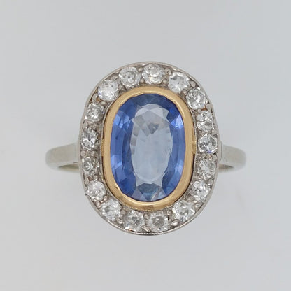 Antique Art Deco 2.50ct Sapphire and Diamond Cluster Ring