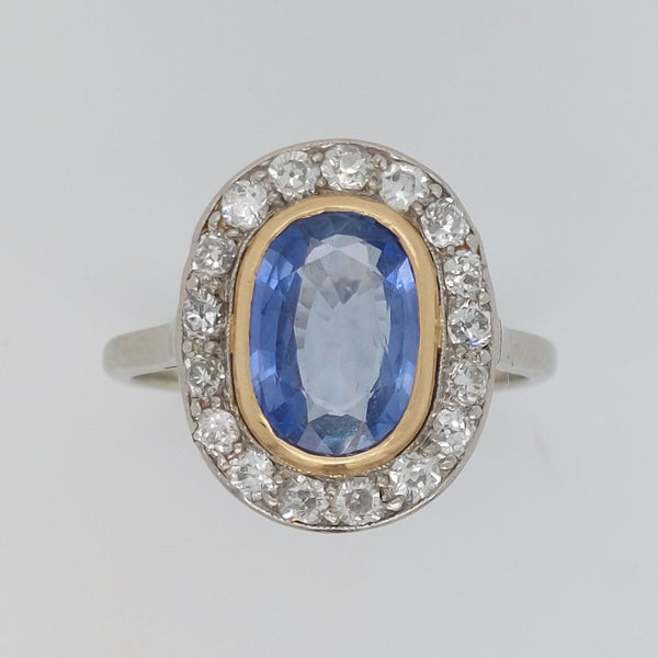 Antique Art Deco 2.50ct Sapphire and Diamond Cluster Ring