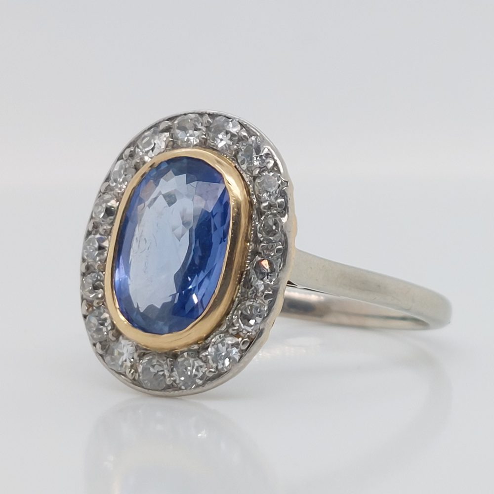 Antique Art Deco 2.50ct Sapphire and Diamond Cluster Ring