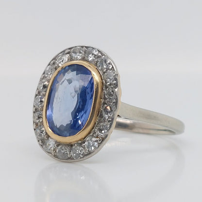 Antique Art Deco 2.50ct Sapphire and Diamond Cluster Ring