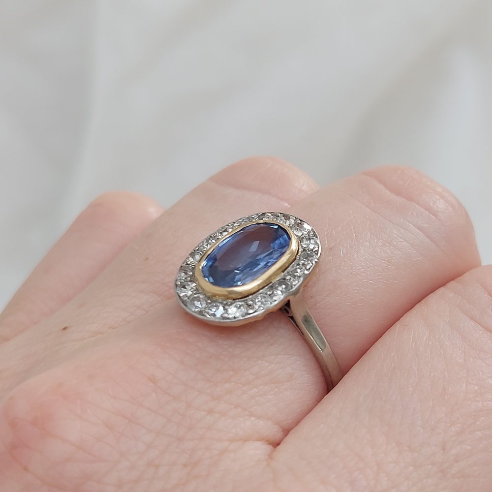 Antique Art Deco 2.50ct Sapphire and Diamond Cluster Ring