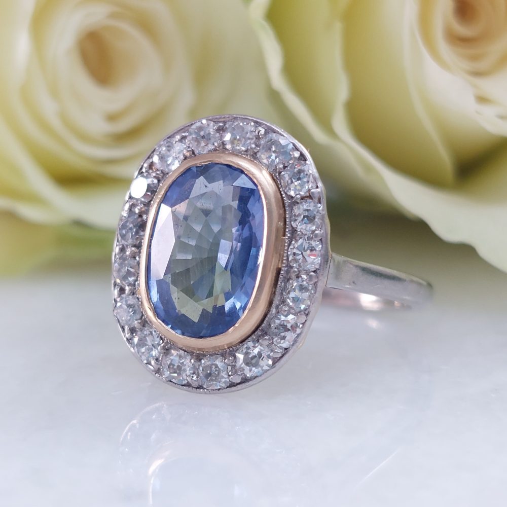 Antique Art Deco 2.50ct Sapphire and Diamond Cluster Ring