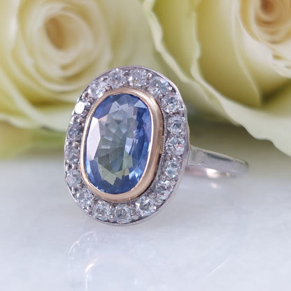 Antique Art Deco 2.50ct Sapphire and Diamond Cluster Ring