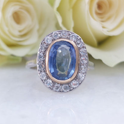 Antique Art Deco 2.50ct Sapphire and Diamond Cluster Ring
