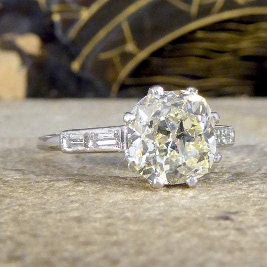 Antique Art Deco 2.57ct Old Mine Cut Diamond Engagement Ring
