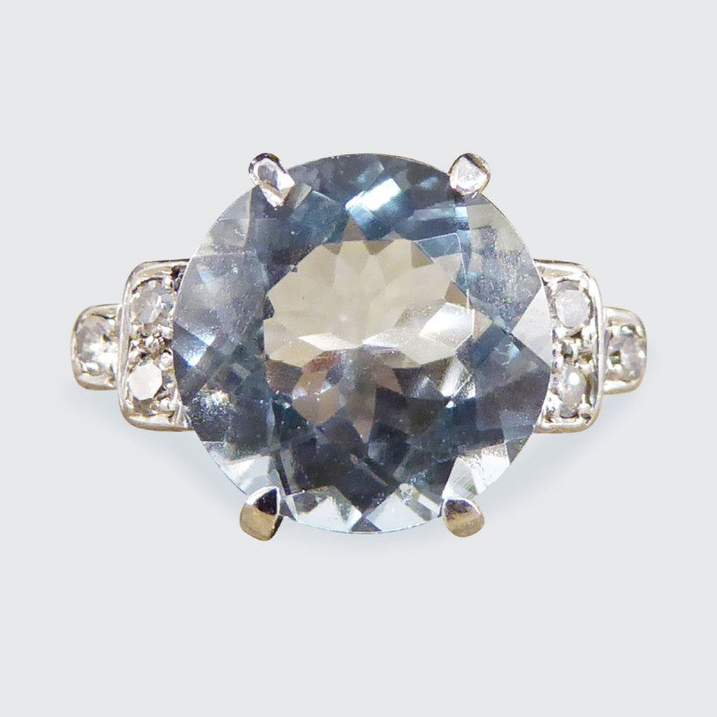 Antique Art Deco 2.75ct Aquamarine Ring with Diamond Set Shoulders