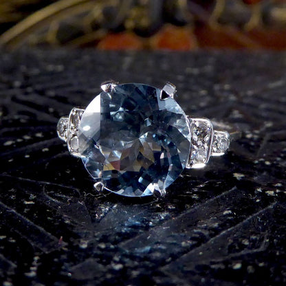 Antique Art Deco 2.75ct Aquamarine Ring with Diamond Set Shoulders
