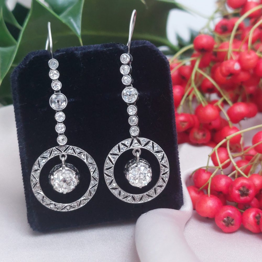 Antique Art Deco 3.50ct Diamond Drop Earrings