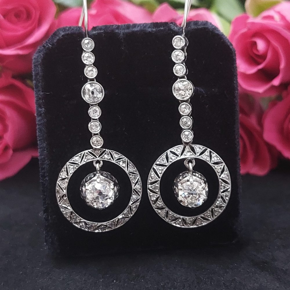 Antique Art Deco 3.50ct Diamond Drop Earrings