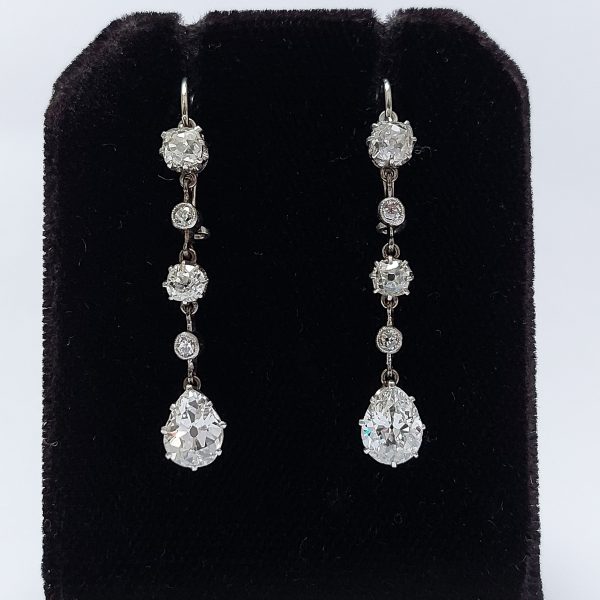 Antique Art Deco 3.50ct Old Mine Cut Diamond Drop Earrings