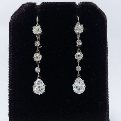 Antique Art Deco 3.50ct Old Mine Cut Diamond Drop Earrings