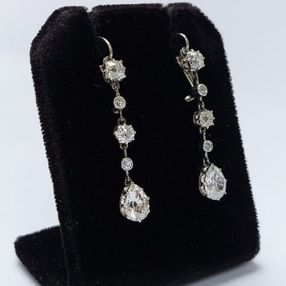 Antique Art Deco 3.50ct Old Mine Cut Diamond Drop Earrings