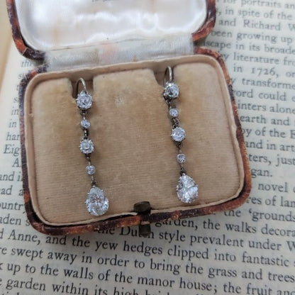 Antique Art Deco 3.50ct Old Mine Cut Diamond Drop Earrings