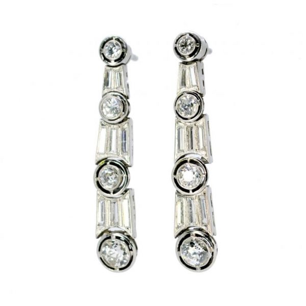 Antique Art Deco 3ct Diamond Platinum Earrings