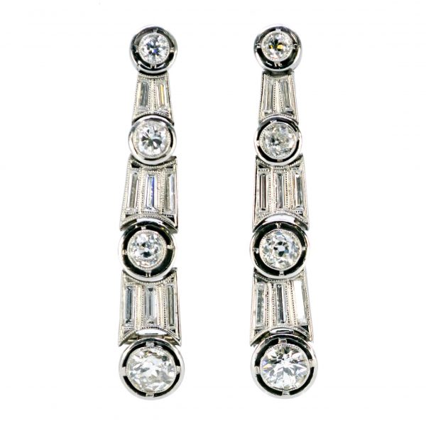 Antique Art Deco 3ct Diamond Platinum Earrings